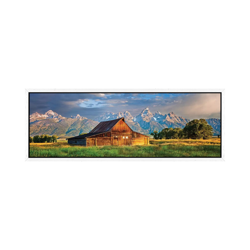 Grand Teton Panorama, Grand Teton National Park, Wyoming by Susanne Kremer - Panoramic Print on Canvas, White Framed