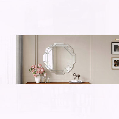 Miroir octogonal pour salon, 76 cm (29,92 po), miroir mural sans cadre à bords biseautés pour salle de bain, salle à manger, couloir