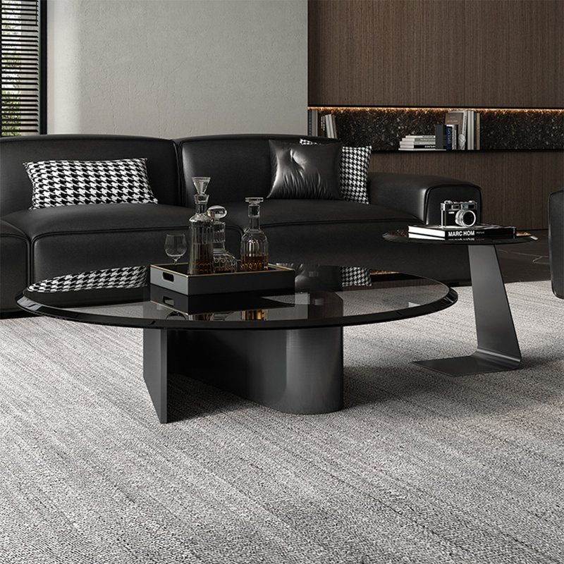 Simple round tempered glass coffee table, 14.6" H x 35.4" L x 35.4" W