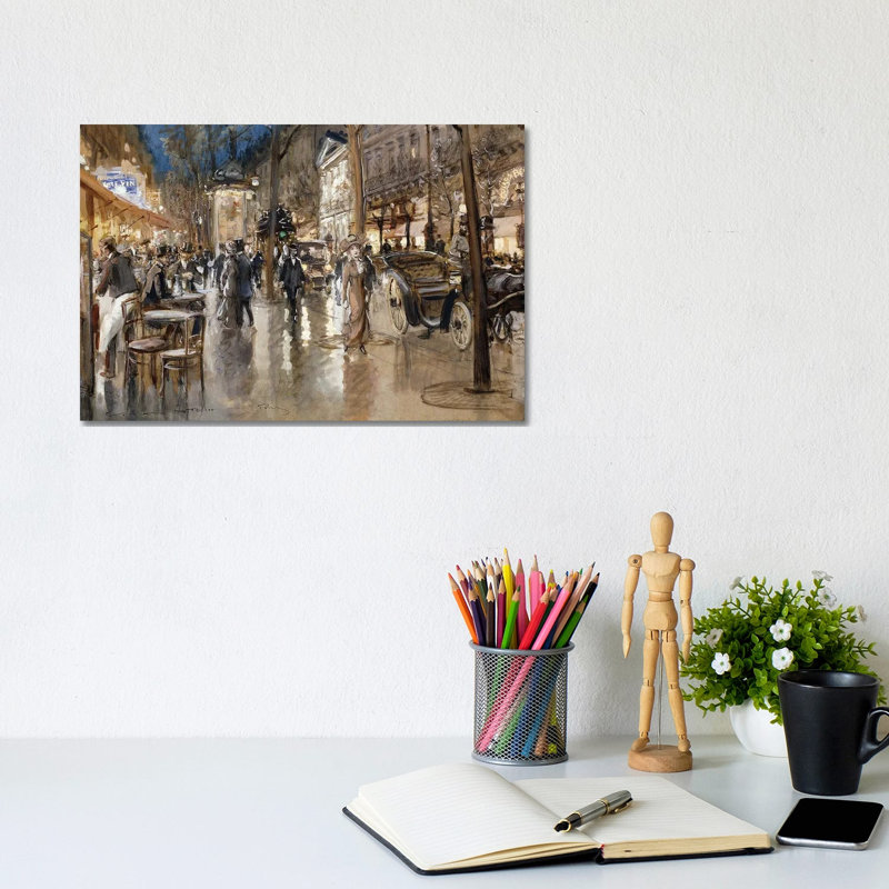 Evening on a Parisian Boulevard 1 Piece Wrapped Canvas Wall Art, 20.32 cm H x 30.48 cm W