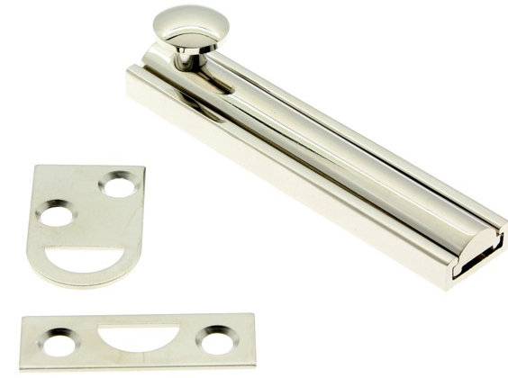 Solid Brass Surface Bolt, Bright Nickel