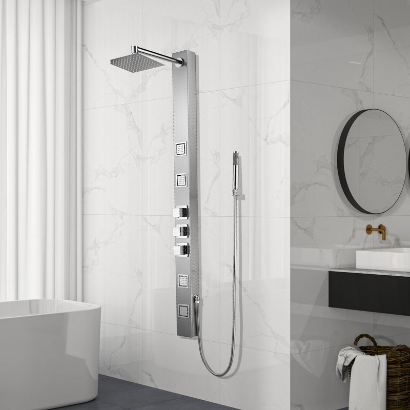 59'' Shower Panel with Adjustable Shower Head, Silver