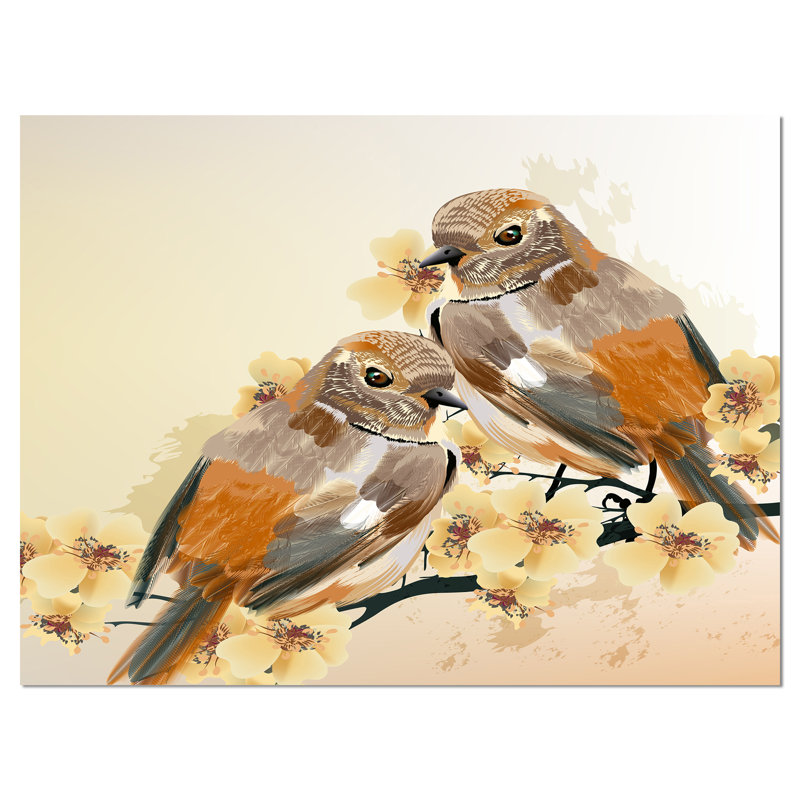 «Bird Couple on a Branch Animal», reproduction d'art sur toile tendue, H 30 po x l 40 po