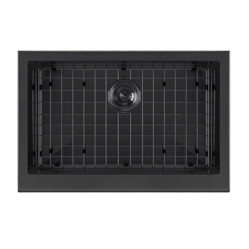 Noah Plus 30" L x 20" W Farmhouse Kitchen Sink with Basket Strainer, Matte Black