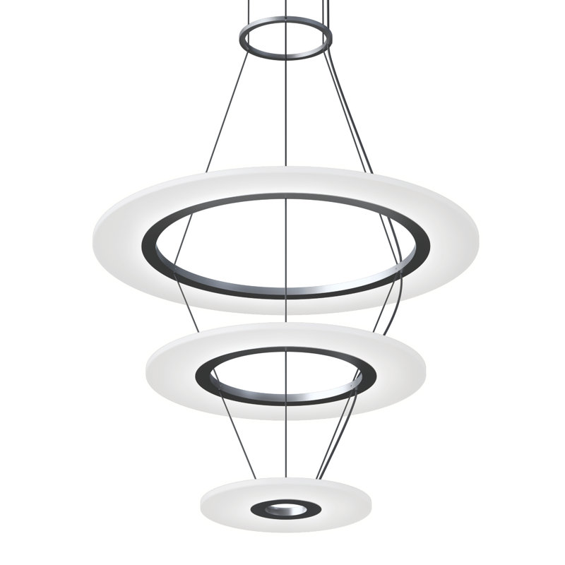 Arctic Rings 3 - Light Acrylic Dimmable LED Tiered Chandelier, Bright Satin Aluminum, 17" H x 30.5" W x 30.5" D