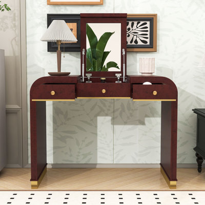 Wood Vanity Table with Flip-Up Mirror and Dual Drawers