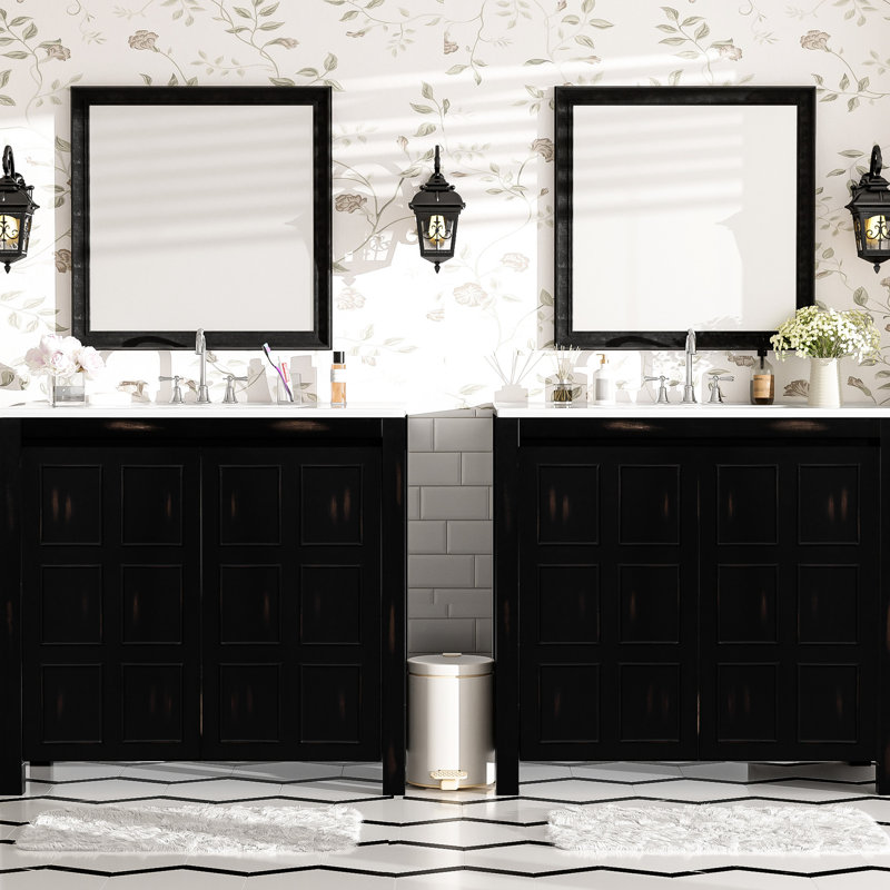 72" Bathroom Vanity With Double Ceramic Sinks - Retro Finish, Quiet Soft-Close Hinges, Ample Storage Sink Colour, Solid Wood, Spacious