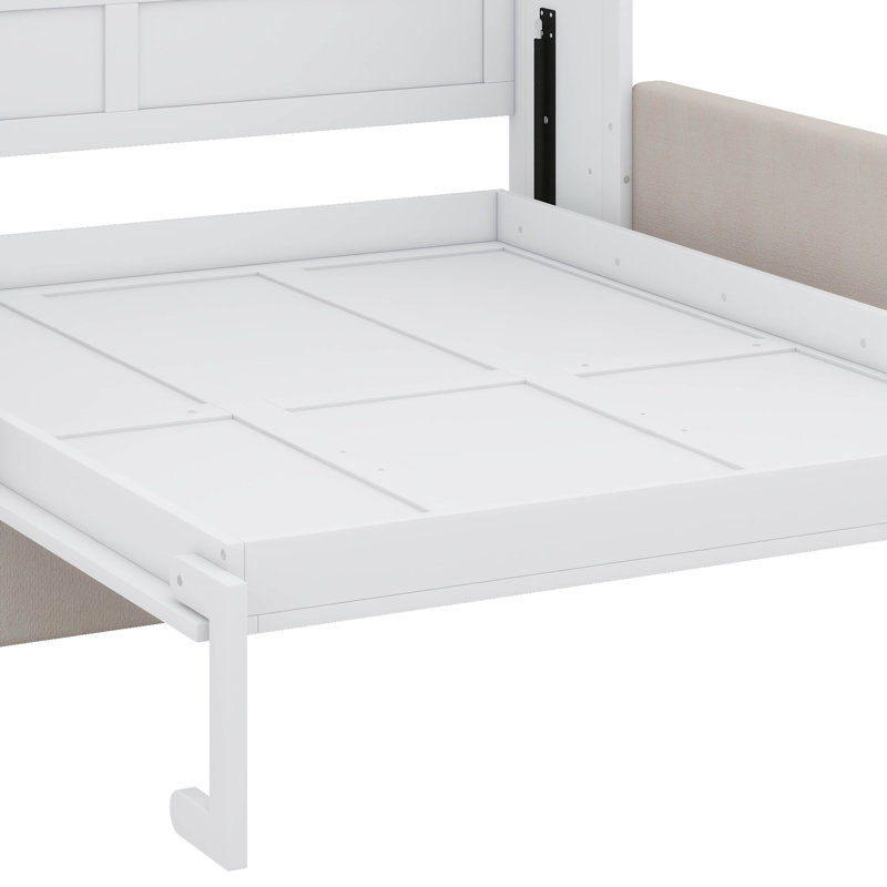 Grand lit escamotable mural avec coussin, Blanc, Grand lit