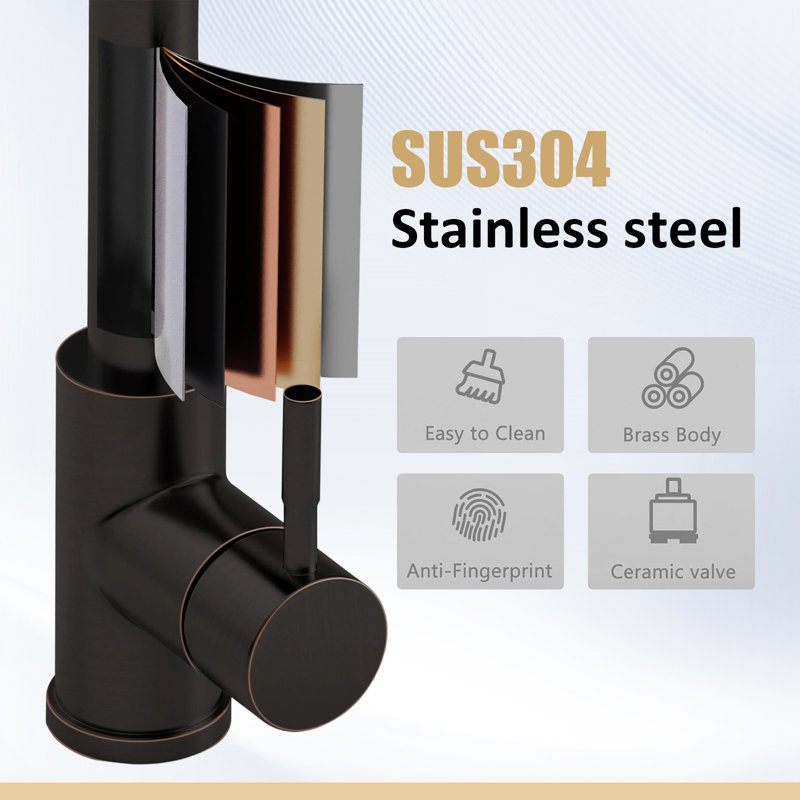 Kitchen Faucets With Pull-Down Sprayers Sink Faucets With Single Hole Handle Modern Faucets, Oil Rubbed Bronze