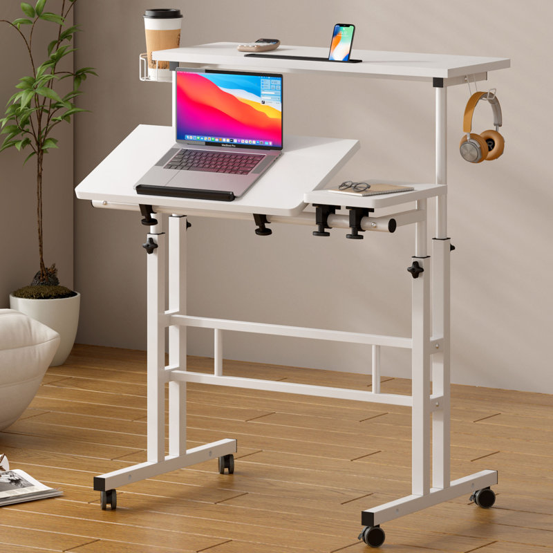 Lewyn Adjustable Metal Base Standing Desk, Black/Black