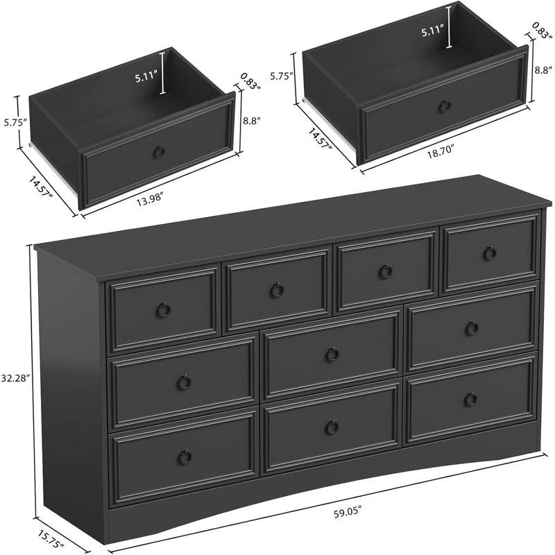 Breakwater Bay 10 Drawer Dresser Tv Stand , Chest Of Drawers For Bedroom,dresser For Living Room, Black