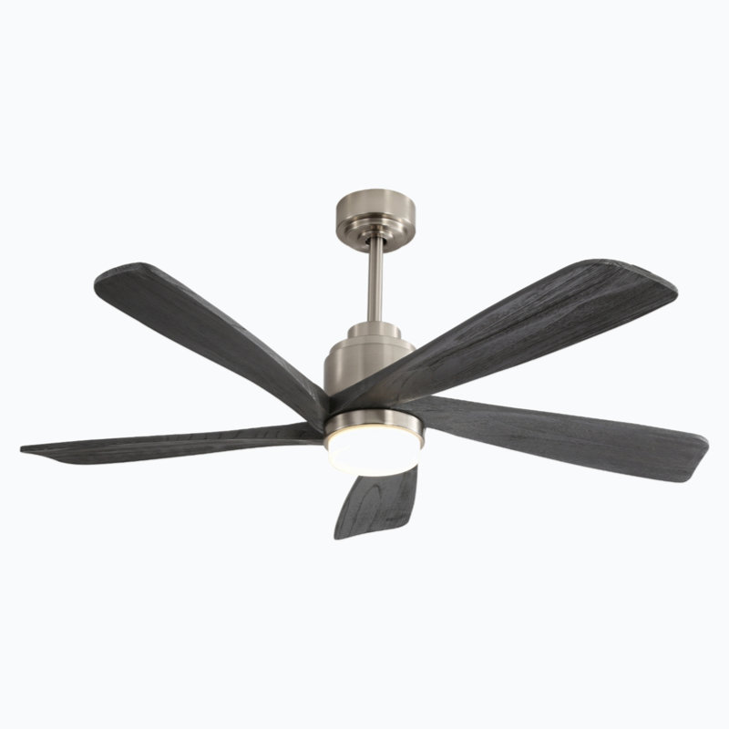 Ventilateur de plafond 52 pouces avec lumière DEL à intensité variable et 5 pales en bois massif, Grain de bois gris, 2