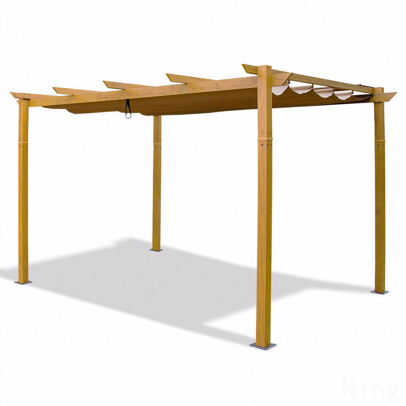 Gazebo Aluminum, For Outdoor Use With Retractable Canopy, 100.8" H x 157.2" W x 110.4" D, Brown