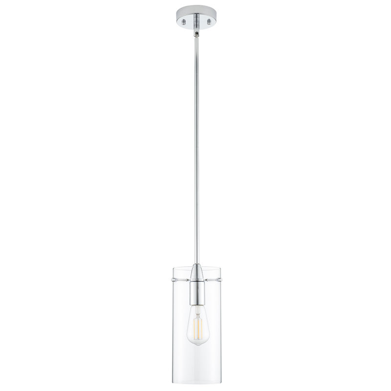 Luminaire suspendu cylindrique à 1 lumière Angelina, Polished Chrome, Large Shade, Clear