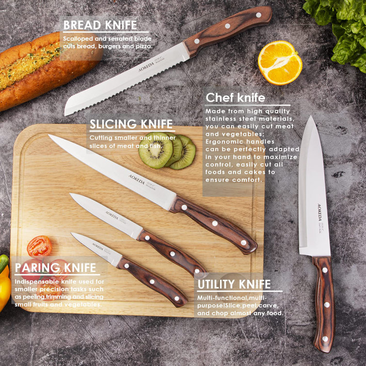 AOKEDA 15-Piece Kitchen Knife Set with WOOD Block Stainless