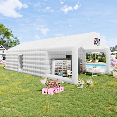 Grande tente de boîte de nuit gonflable 39 x 20 x 14 pi pour adultes avec aire de repos Pavilion, pavillon de nuit gonflable noir avec 2 portes latérales et zone de logo pour le mariage, l'anniversaire, les événements dans la cour, blanc