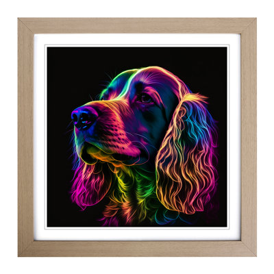 Cocker Spaniel Neon Art - Framed Print