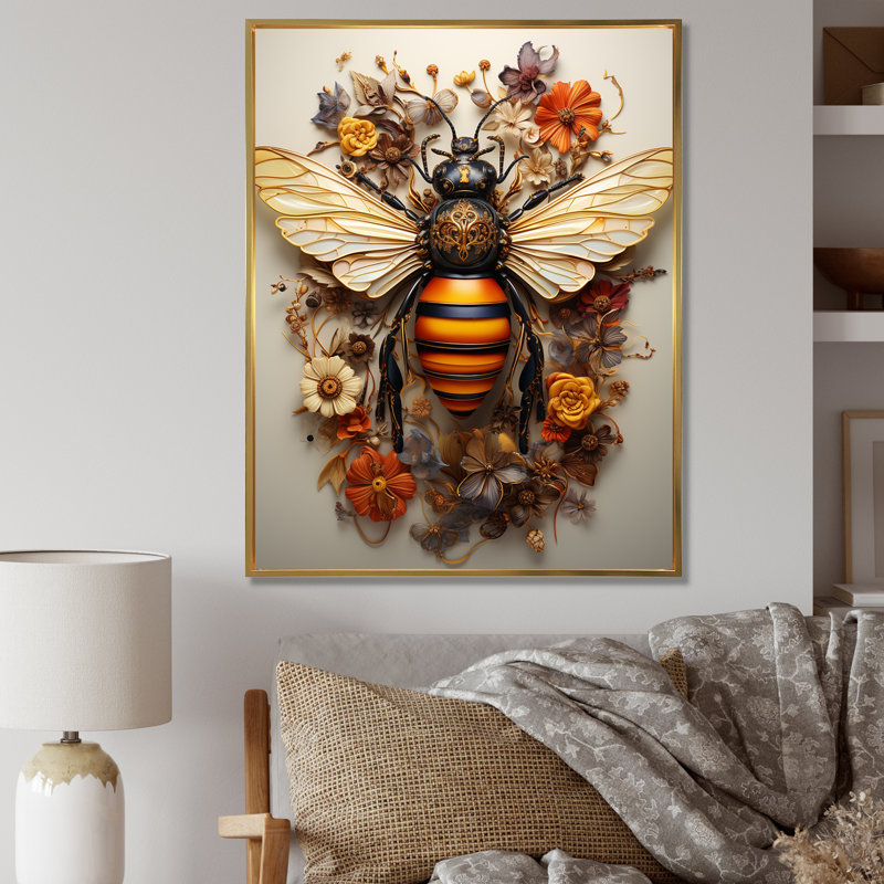 Art floral rétro, guêpe harmonie I - insectes et insectes, Silver Picture Framed, H 44 po x l 34 po