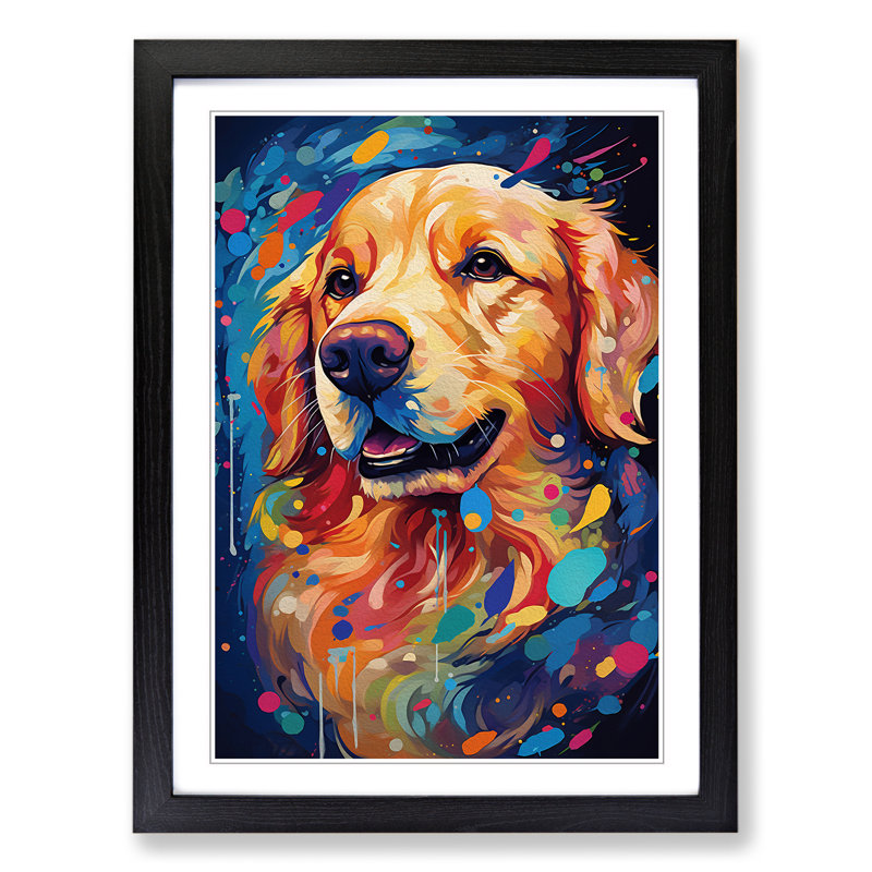 Golden Retriever Futurism Art - Framed Print, 46cm H x 34cm W, Black Framed