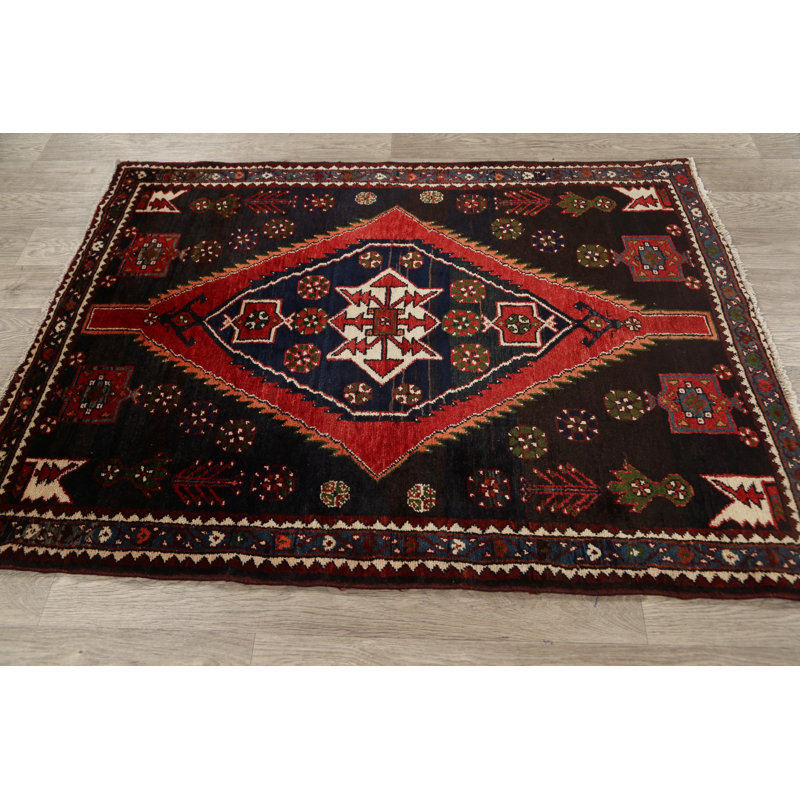 Tapis unique en laine noué à la main de style années 1990 de 3 pi 10 po x 5 pi 2 po gris foncé / rouge Hassanati