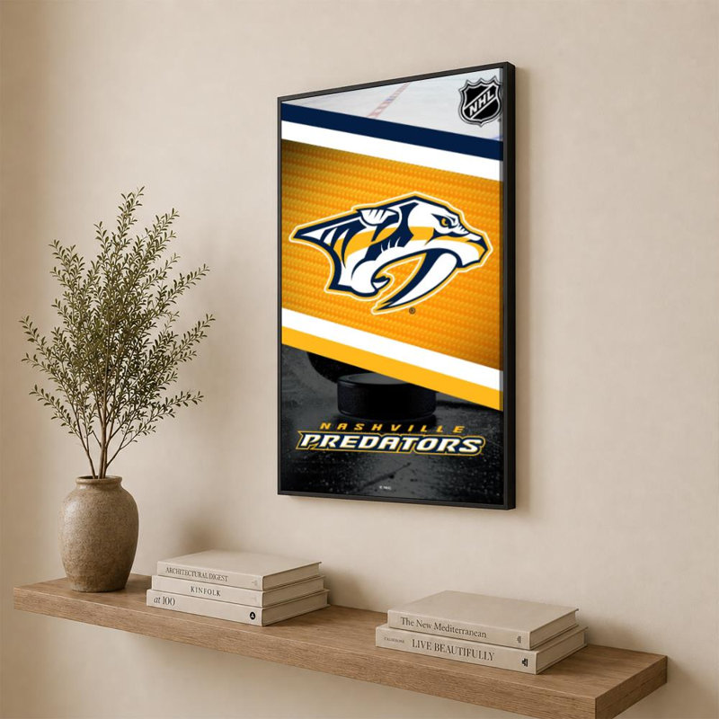 Décoration murale des Predators de Nashville NHL, H 36 po x l 24 po, Cadre plat flottant, Noir