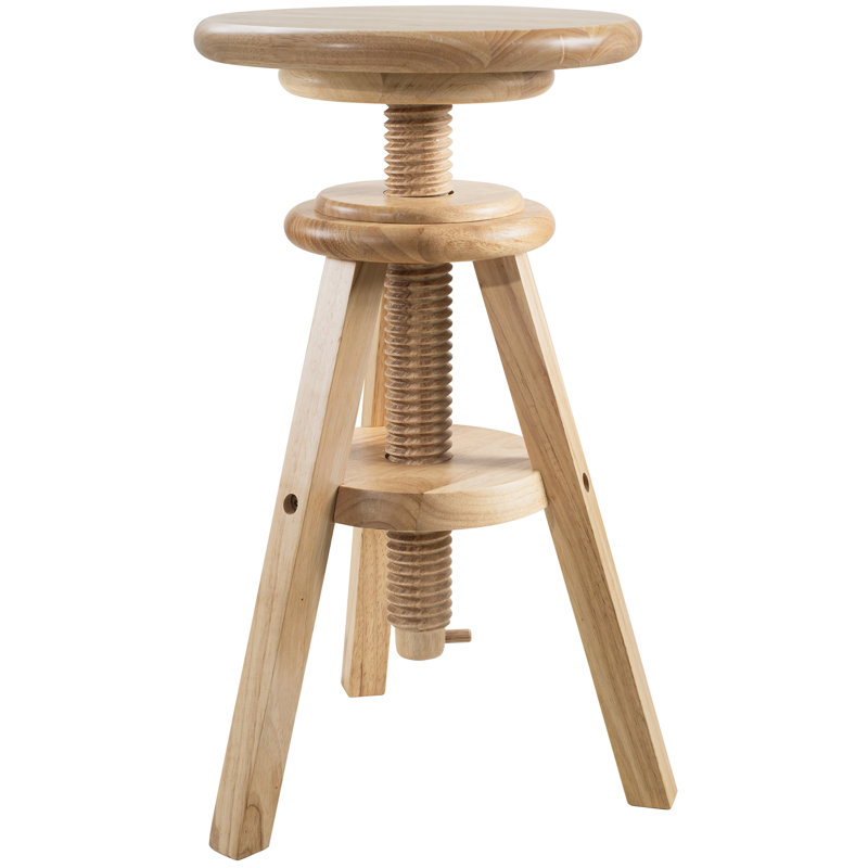 Hiltrun 18.9"-25.2"H Solid Hardwood Swivel Adjustable Height Counter Stool, Natural, Natural