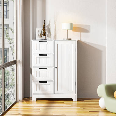 Bathroom Storage Cabinets Free Standing with 4 Drawers White for