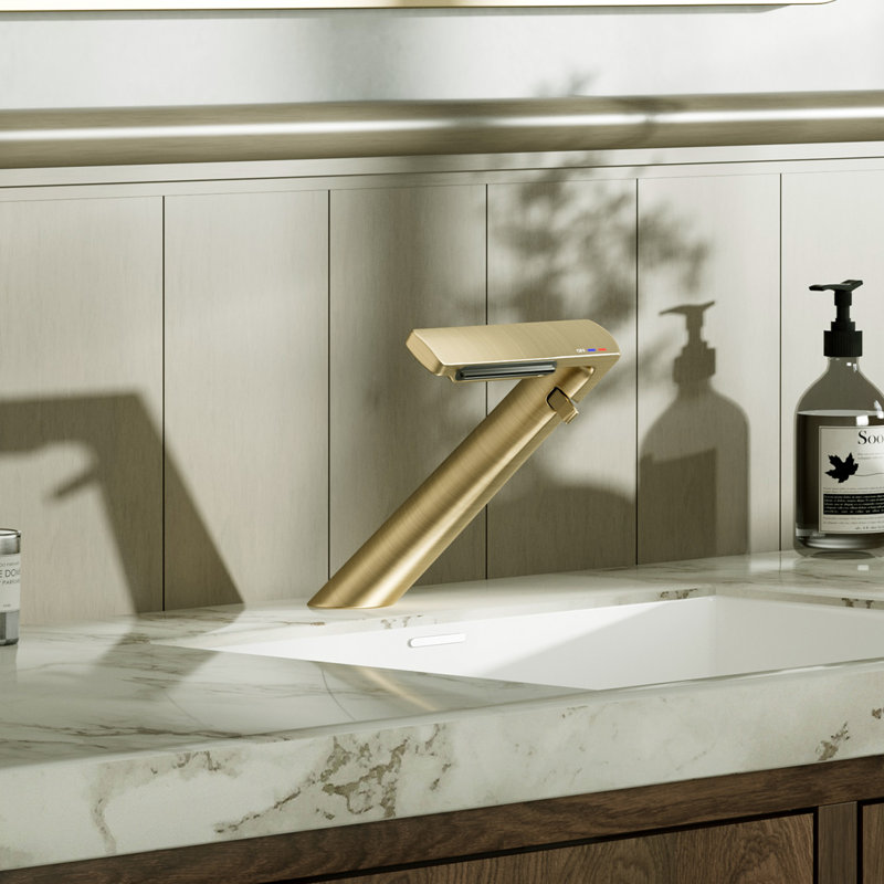 Single Hole Bathroom Sink Faucet Waterfall Bathroom Faucet with Adjustable Aerator, Brushed Gold, Drain Assembly Not Included