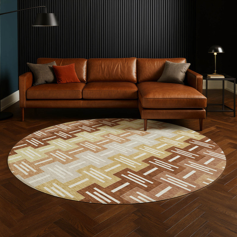 Machine Washable Indoor/Outdoor Chantille ACN2556 Mid-Century Modern Rug, Round 8', Paprika