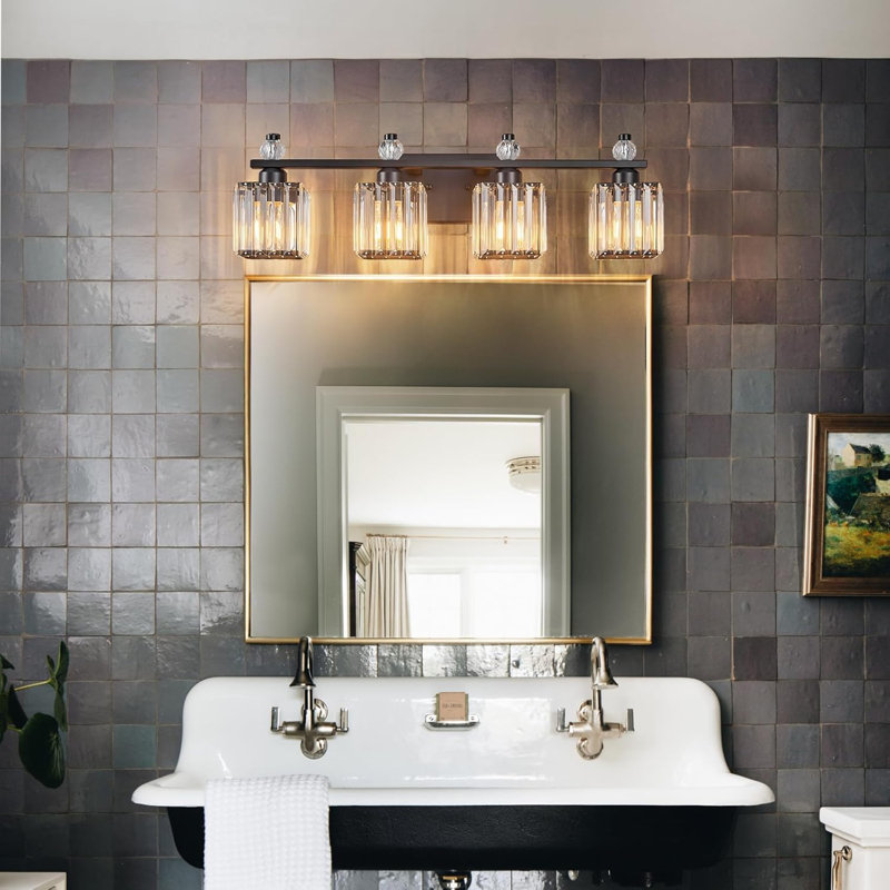 Luminaire de meuble-lavabo moderne en cristal avec abat-jour en cristal K9 et finition plaquée pour l'éclairage de salle de bain au-dessus d'un miroir