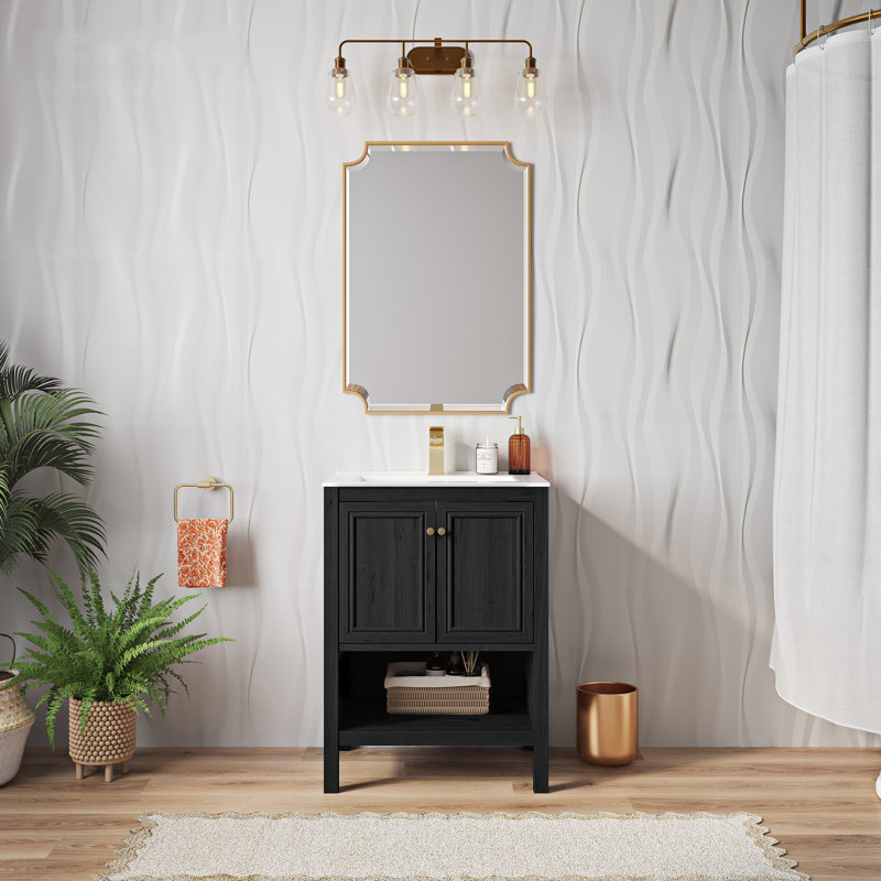 Château 24" Freestanding Bathroom Vanity Oak with Sink Top, Black, White, Single-Hole