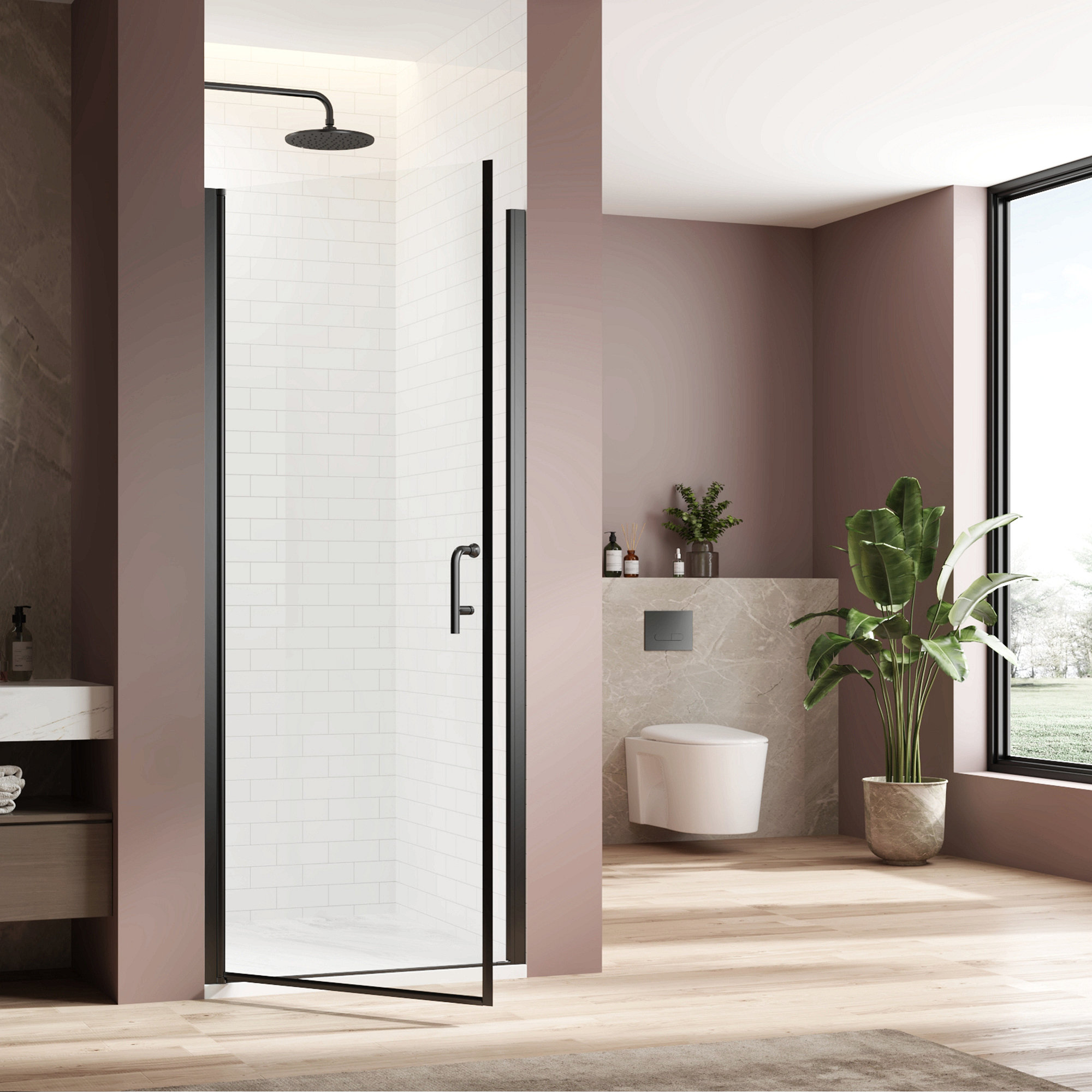 DAPPER DOODLES INC Pivot Swing Single Glass Panel Shower Door 30 In.W X ...