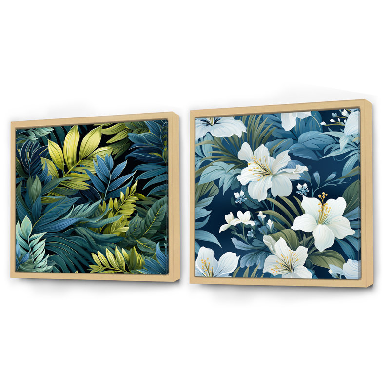 Easthampton - Ensemble de 2 collages carrés floraux, Cadre flottant brun, H 36 po x l 73 po