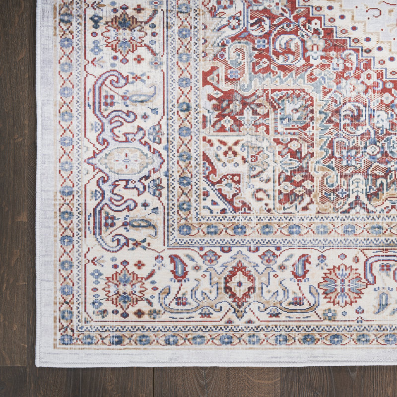 Marshe Vintage Performance Ivory/Red Area Rug, Rectangle 5' x 7'