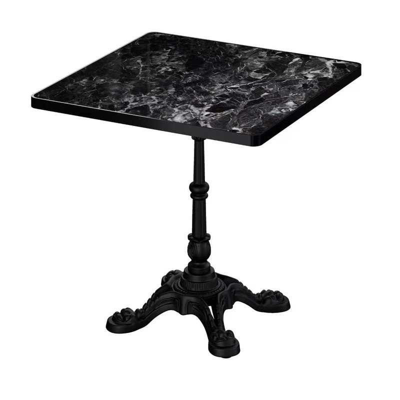 Table bistro en pierre frittée avec piédestal en fonte, table de patio d'aspect marbre de 31,5 po pour le café et la maison