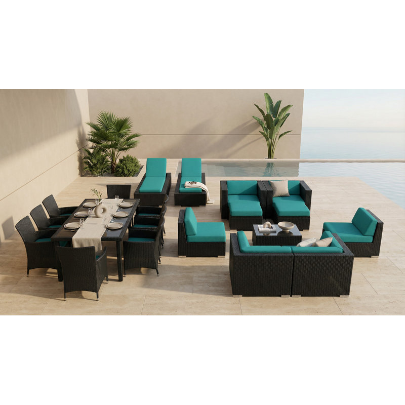 Pavior 8 - Person Patio Conversation Set with Cushions, Black, Aruba Sunbrella® Canvas