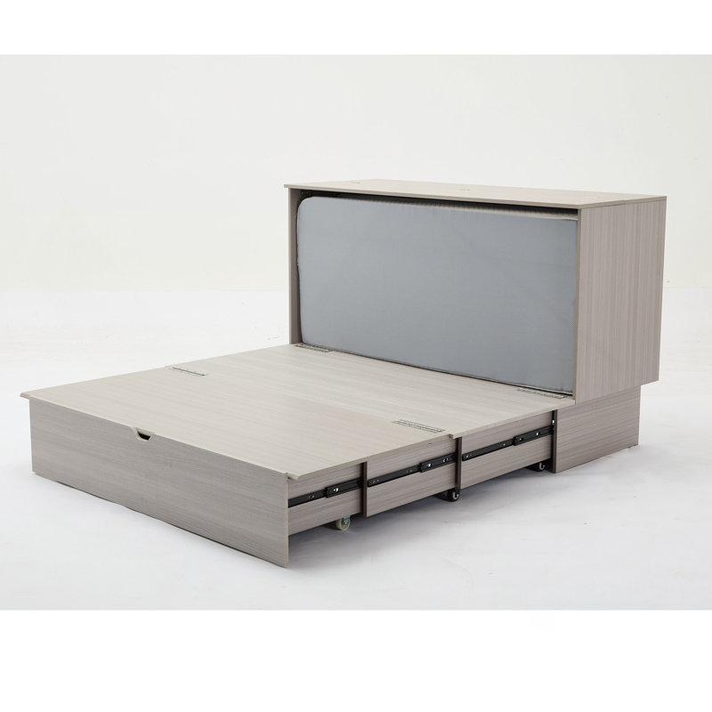 Armoire avec rangement, grand lit, surdimensionné avec matelas en mousse pliable, lit escamotable, ensemble de prises USB, lit escamotable pliant peu encombrant, gris