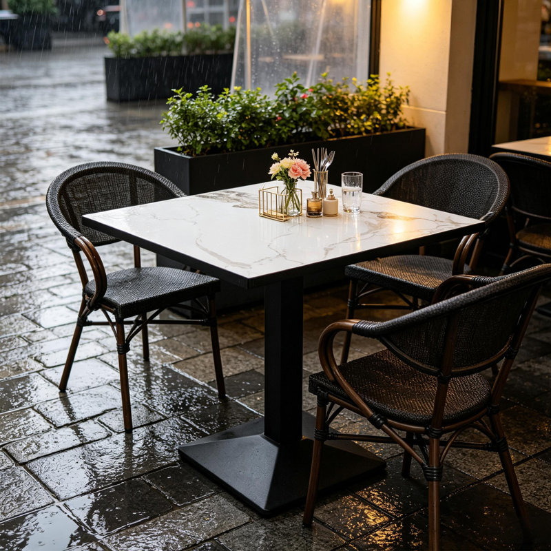 Marble Top Dining Table with Iron Base, Jade White