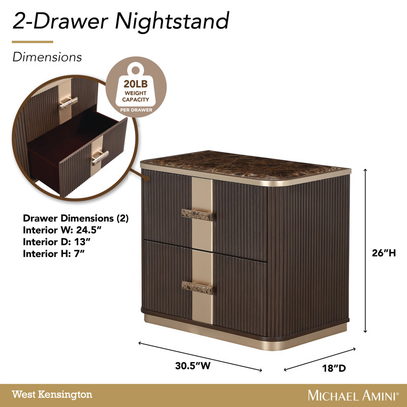 West Kensington 2-Drawer Nightstand - Medium Espresso, Brown