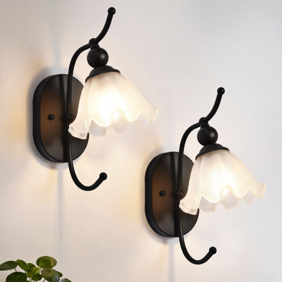 Ensemble de 2 appliques murales rétro avec abat-jour en verre de lait givré pour salle de bain moderne