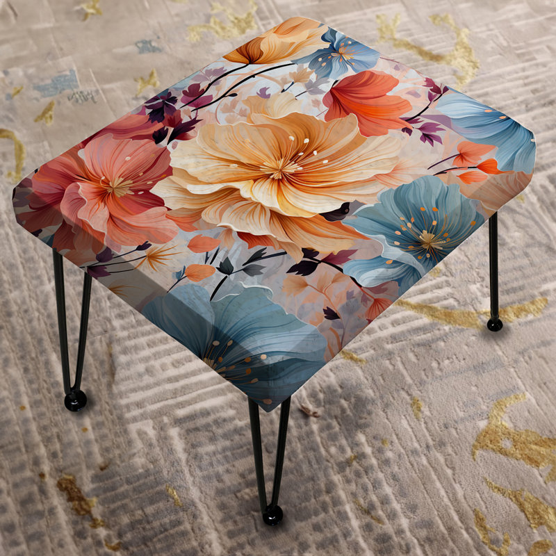 Motif floral jaune et bleu à motif floral - Repose-pieds rectangulaire