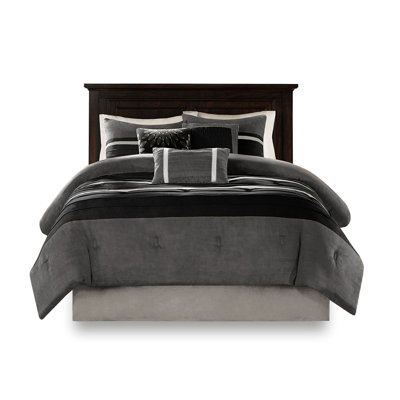 Ensemble de literie pour grand lit 7 pièces en simili suède, couleur noire douce au toucher, avec pièces