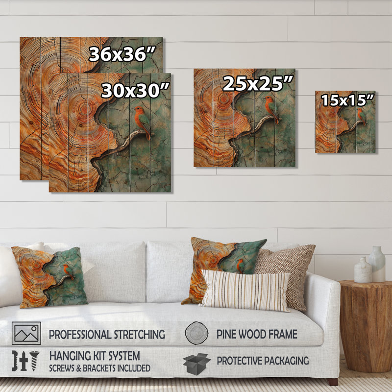 Pic avec glissade sur bois Harmony - Décoration murale oiseau en bois - sur bois de pin naturel, H 36 po x l 36 po