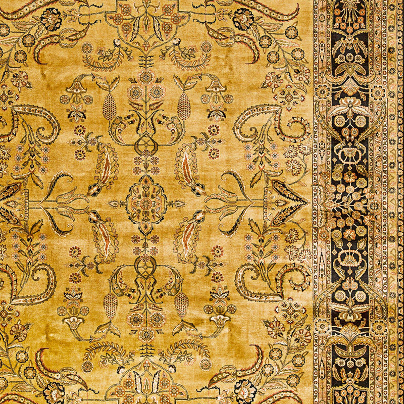 Tapis doré et noir de haute qualité noué à la main