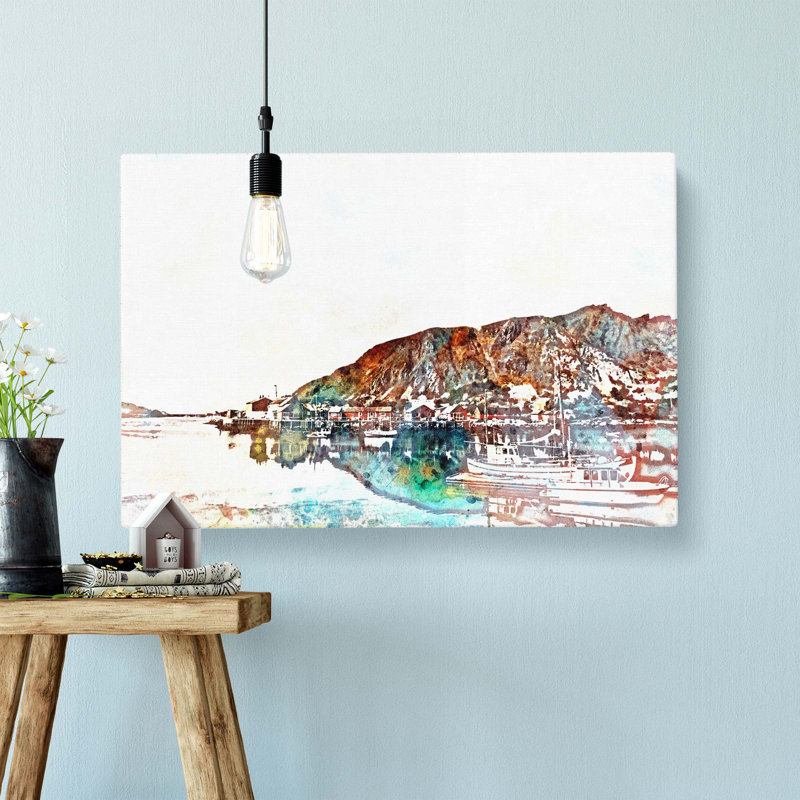 Docked Boats in Ballstad Norway in Abstract - Wrapped Canvas, 60cm H x 91cm W x 3cm D