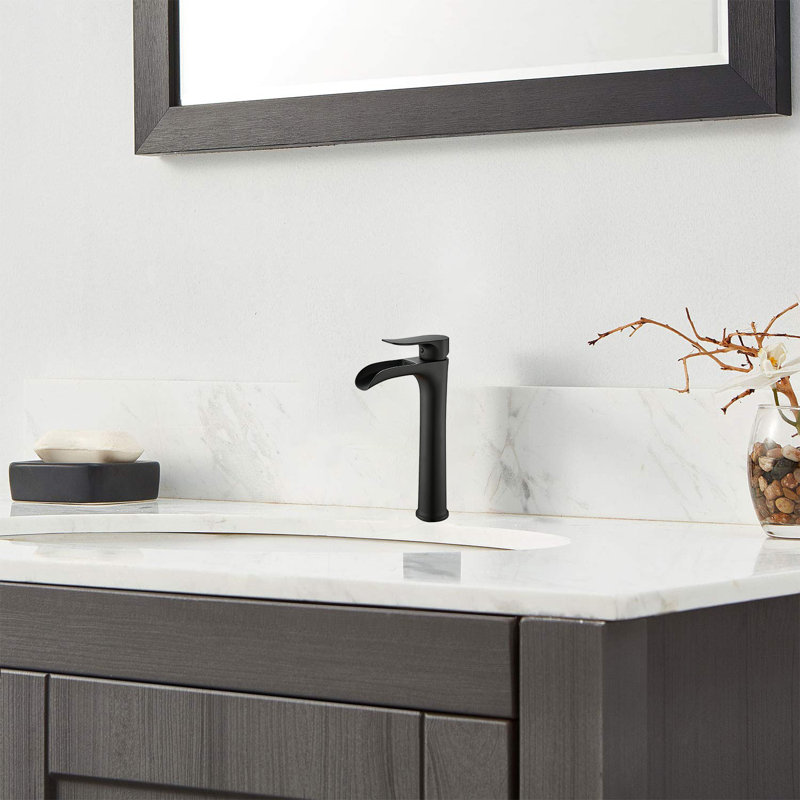 Tall Single Handle Waterfall Vessel Sink Faucet With Pop-Up Drain, Matte Black