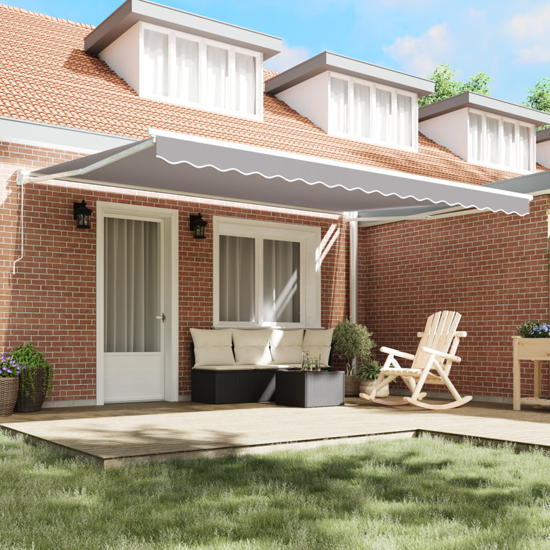 Brayden Studio Retractable Patio Awning, 450 cm W x 300 cm D, Grey/White