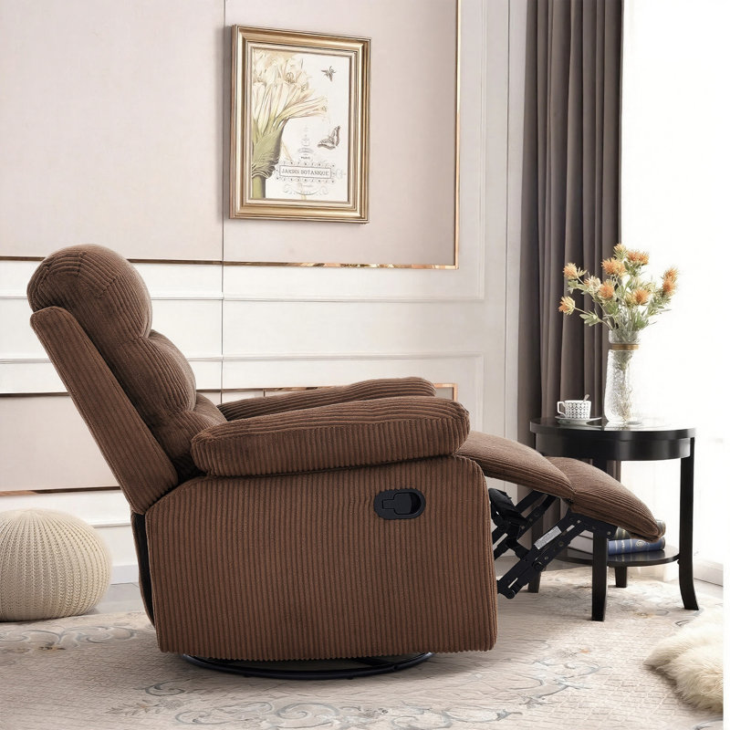 Multiple Colors Corduroy 360° Swivel Glider Recliner Chair For Any Room, Brown