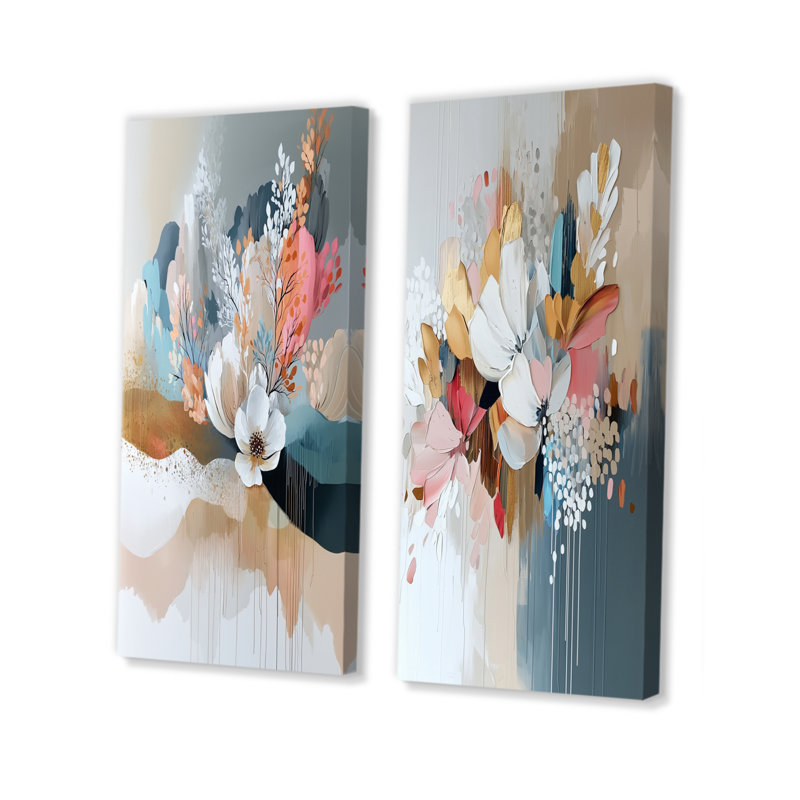 "White Brushstroke", peinture abstraite florale III - coquelicots, ensemble de 2 pièces d'art mural, H 28 po x l 24 po