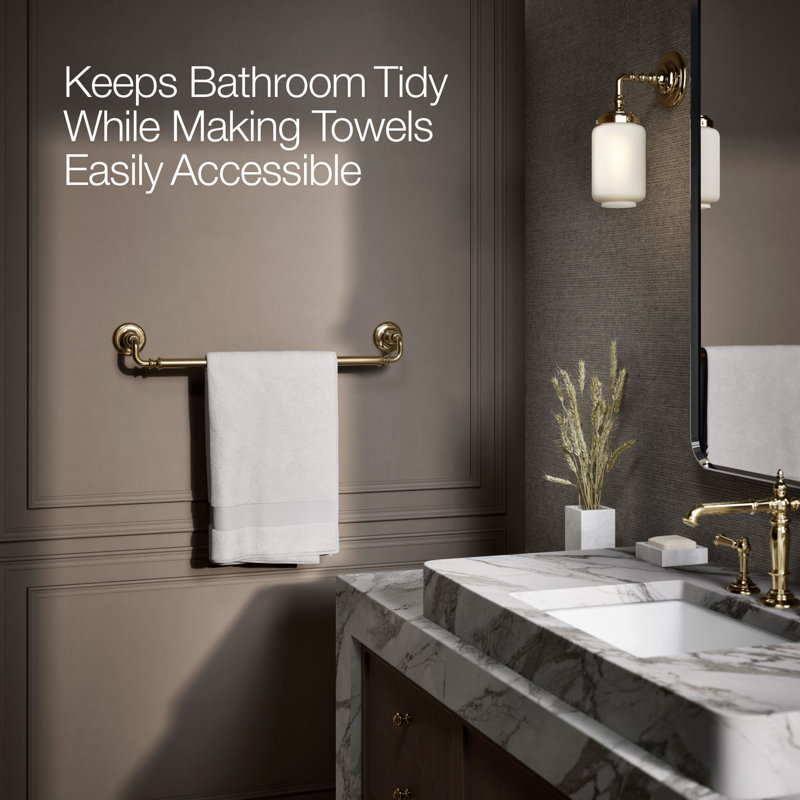 Artifacts® Wall Mounted Towel Bar, 3" H x 27" W x 3.5" D, Vibrant French Gold
